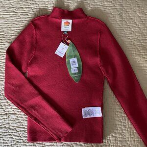 Farm Rio Rib Knit Basic Mockneck Turtleneck - Red - L - NWT - Stretchy